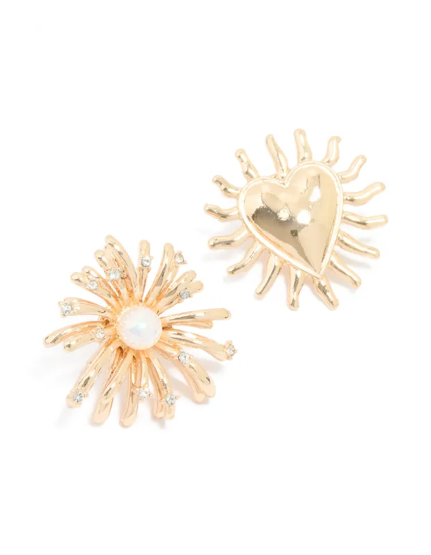 Gold Heart & Flower Brooches 2-Pack sold by lovisa