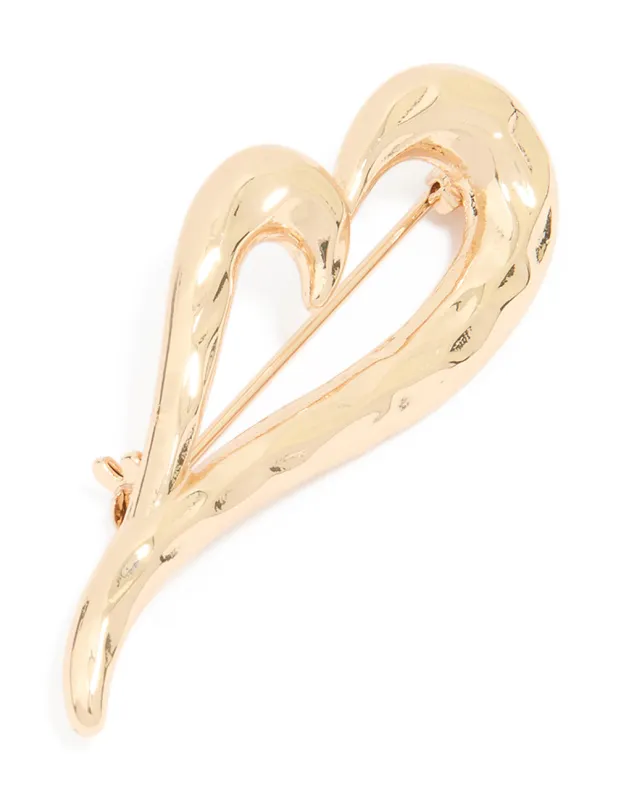 Gold Molten Mini Heart Brooch sold by lovisa