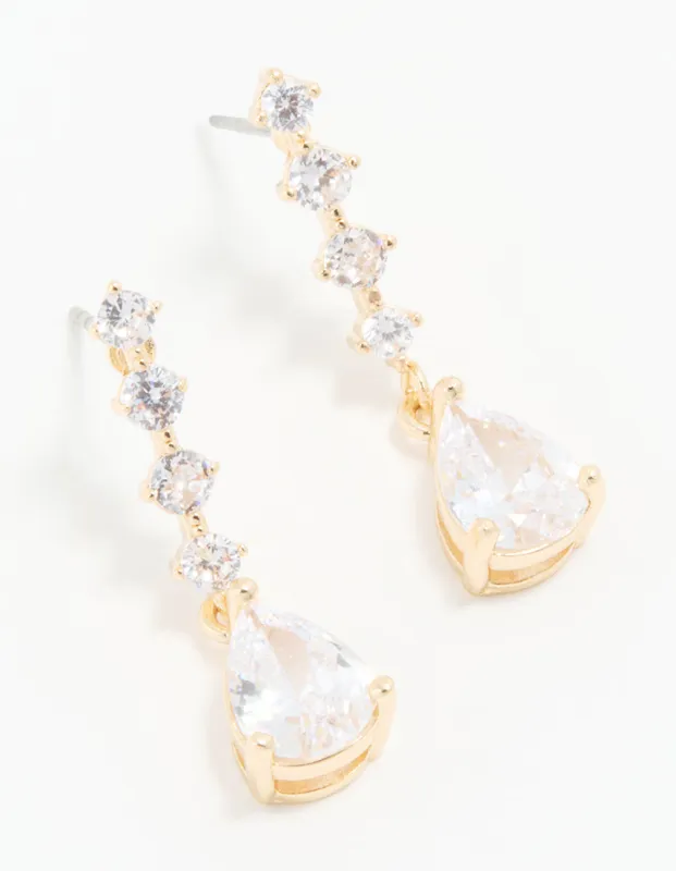 Gold Cubic Zirconia Mini Pear Drop Earrings sold by lovisa