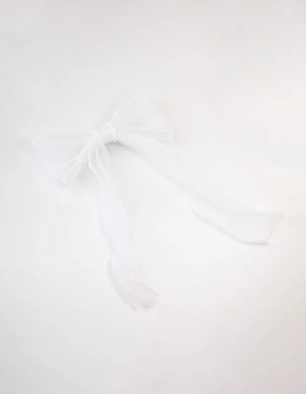 White Organza Fabric & Pearl Bow Hair Clip sold by lovisa