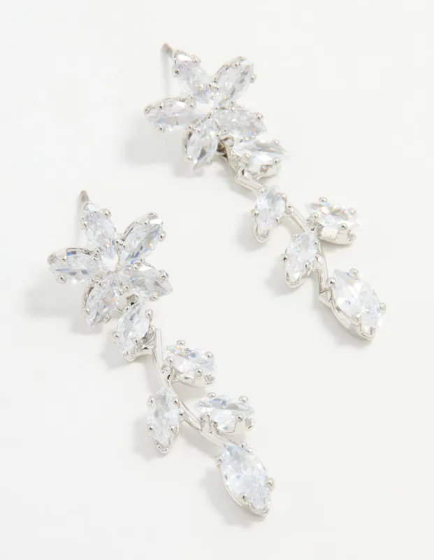 Silver Cubic Zirconia Flower Trail Drop Earrings sold by lovisa