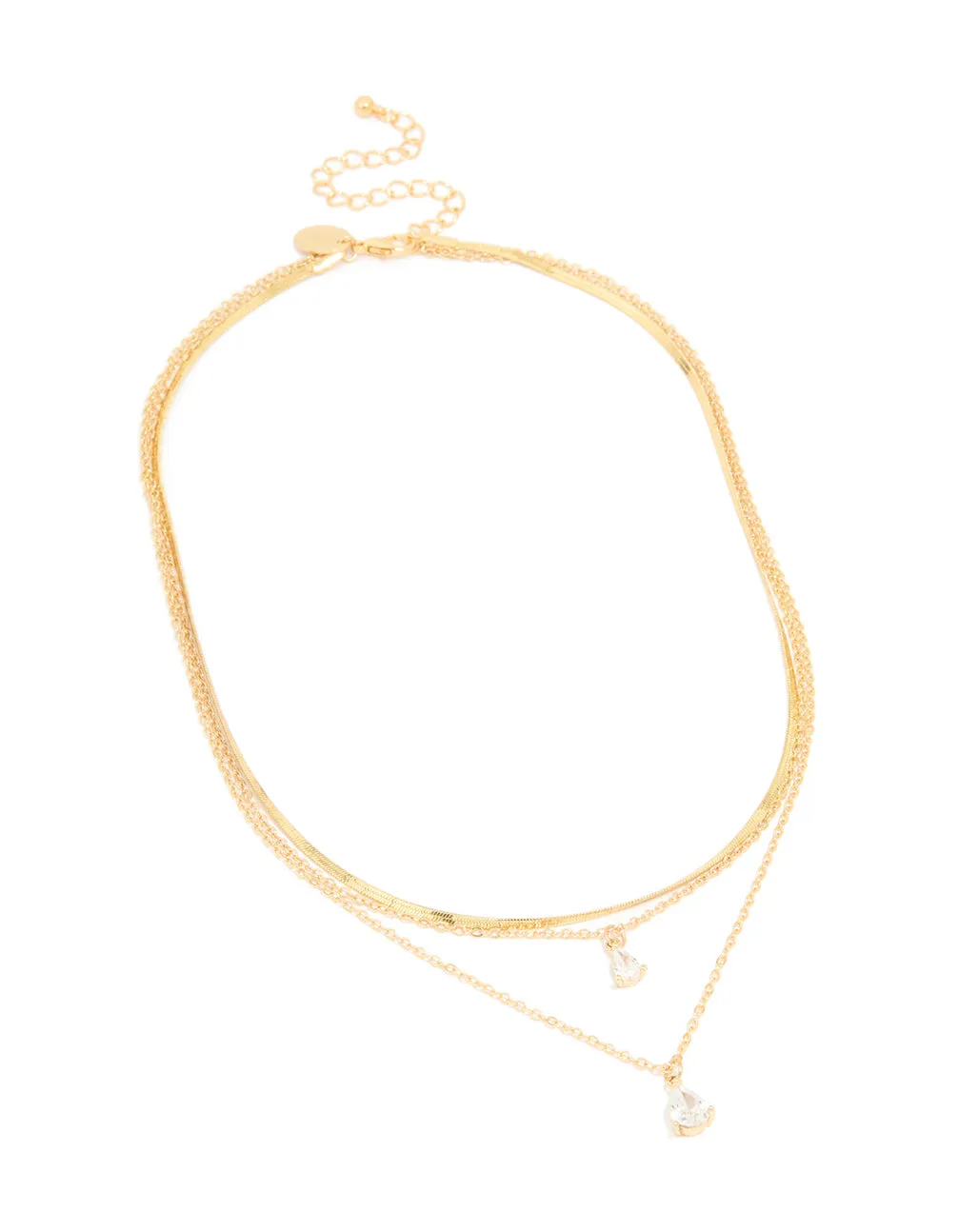 Gold Plated Cubic Zirconia Teardrop Snake Chain Layered Necklace sold by lovisa product image thumbnail 2