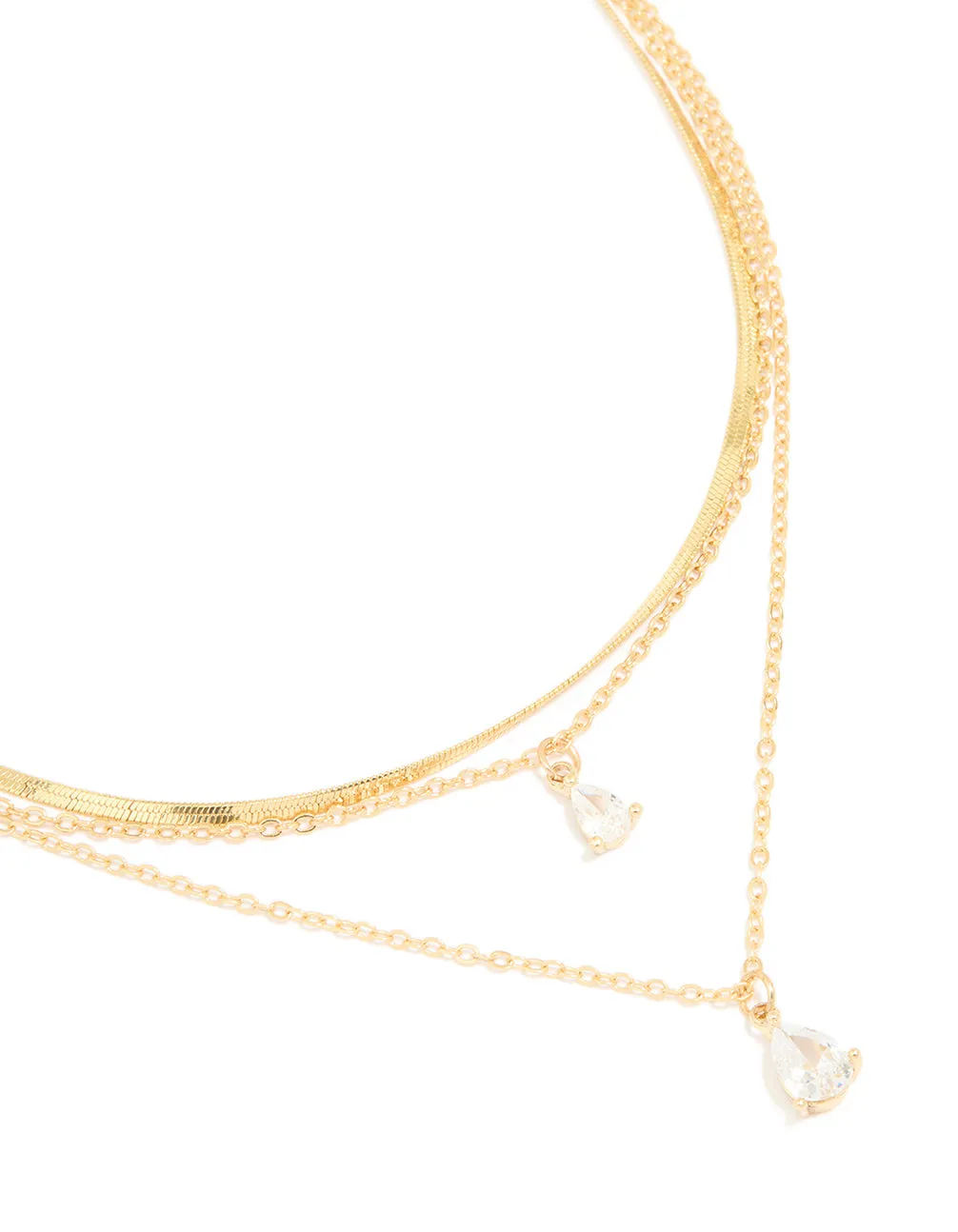 Gold Plated Cubic Zirconia Teardrop Snake Chain Layered Necklace sold by lovisa
