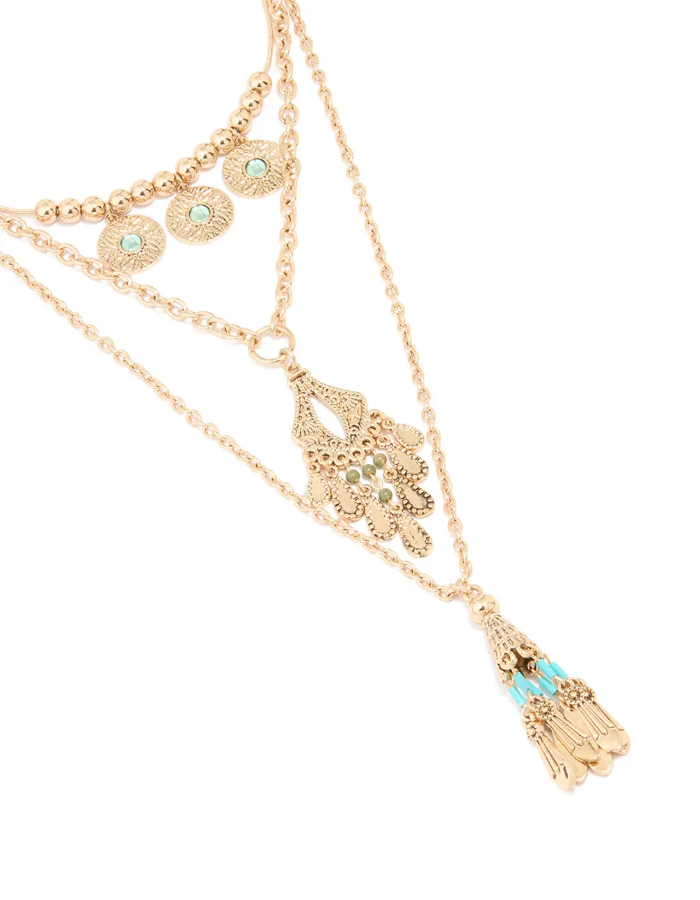 Antique Gold Charm Tassel Layered Necklace sold by lovisa