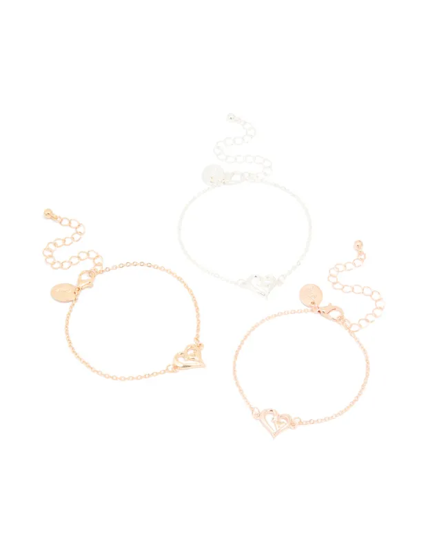 Mixed Metal Heart Bracelets 3-Pack sold by lovisa