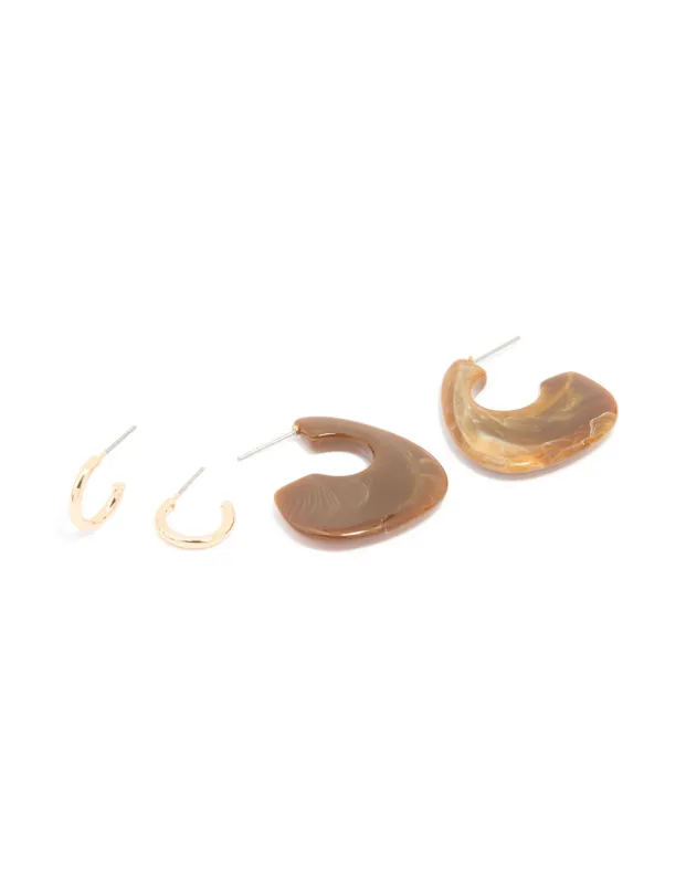 Gold & Brown Acrylic Hoop Earrings 2-Pack sold by lovisa
