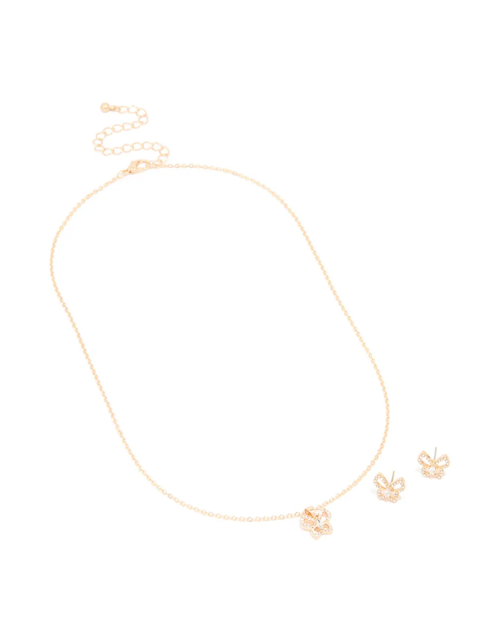 Gold Diamante Butterfly Stud Earrings & Necklace Set sold by lovisa product image thumbnail 2