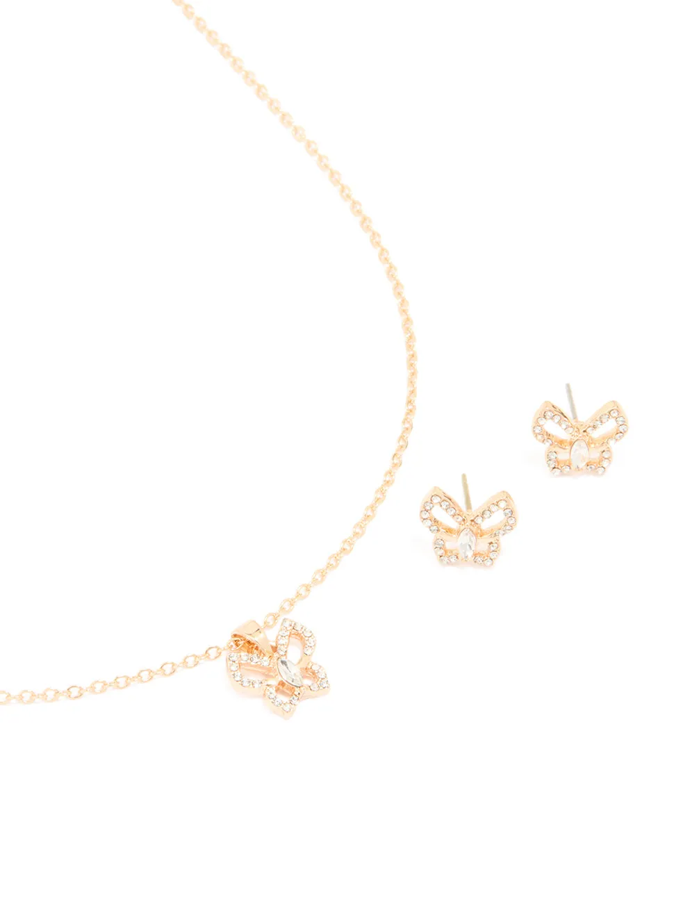 Gold Diamante Butterfly Stud Earrings & Necklace Set sold by lovisa