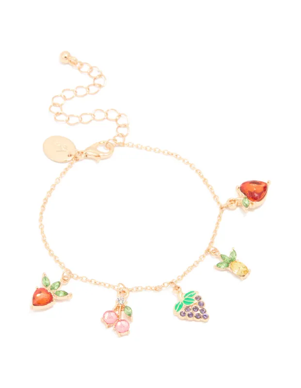 Gold Diamante Fruit Charm Bracelet sold by lovisa