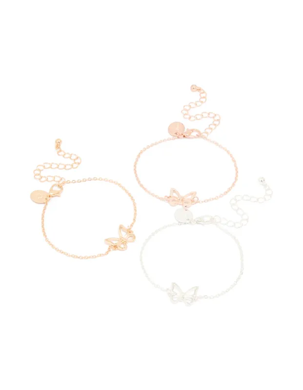 Mixed Metal Butterfly Bracelets 3-Pack sold by lovisa