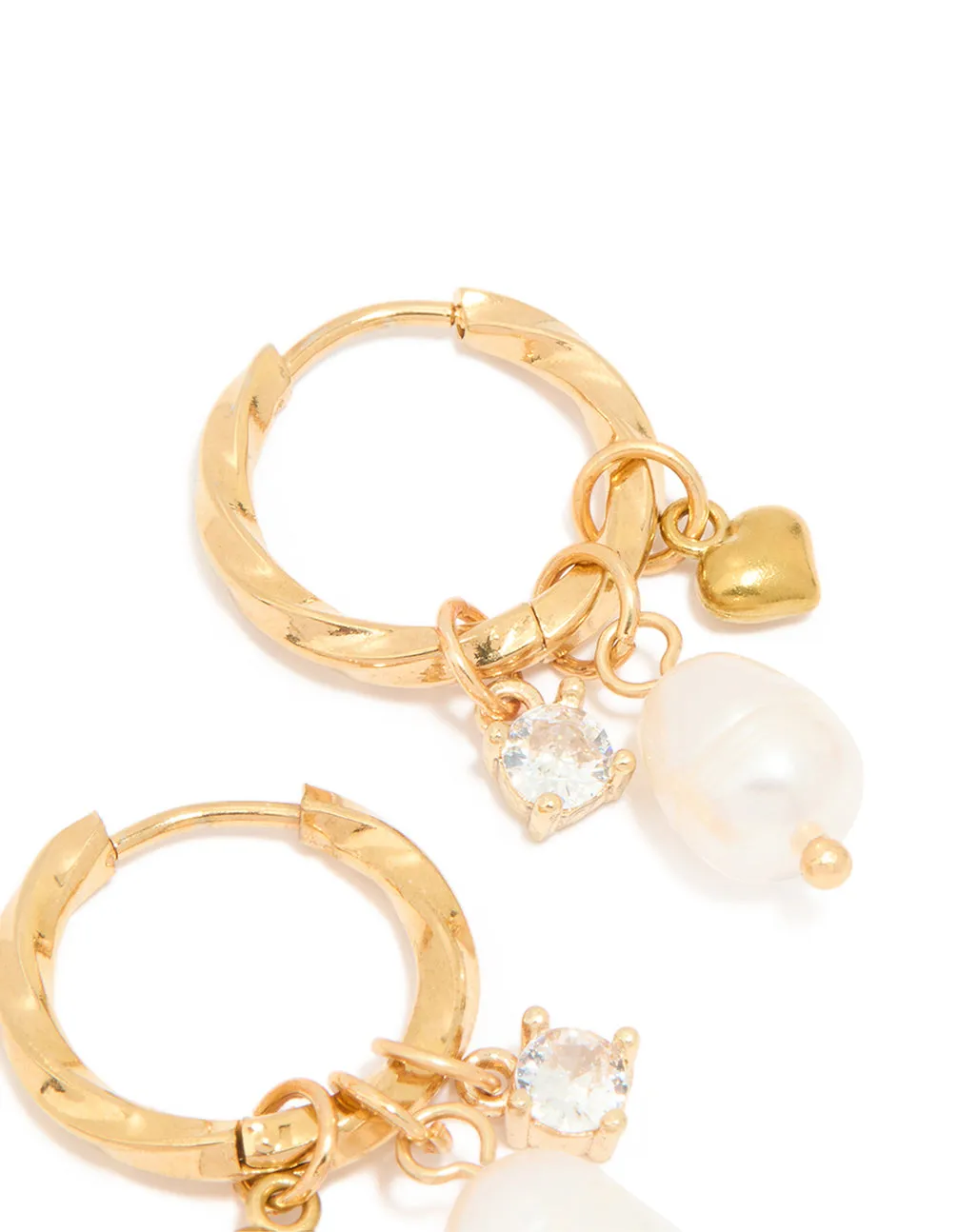 Waterproof Gold Plated Stainless Steel Freshwater Pearl Twist Hoop Earrings sold by lovisa product image thumbnail 3