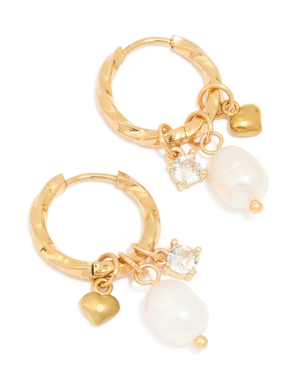 Waterproof Gold Plated Stainless Steel Freshwater Pearl Twist Hoop Earrings sold by lovisa