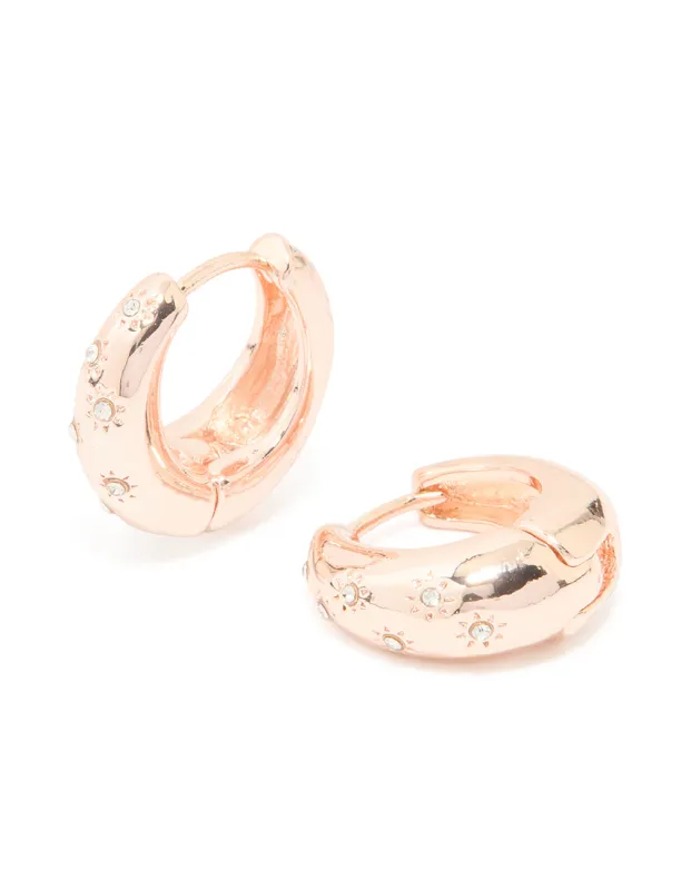 Rose Gold Diamante Teardrop Clicker Huggie Earrings sold by lovisa