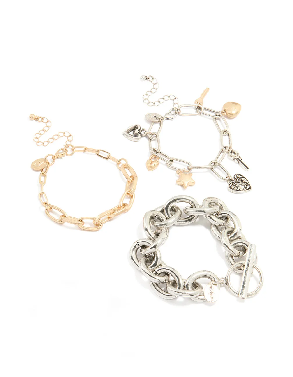 Mixed Metal Chain & Charm Bracelets 3-Pack sold by lovisa