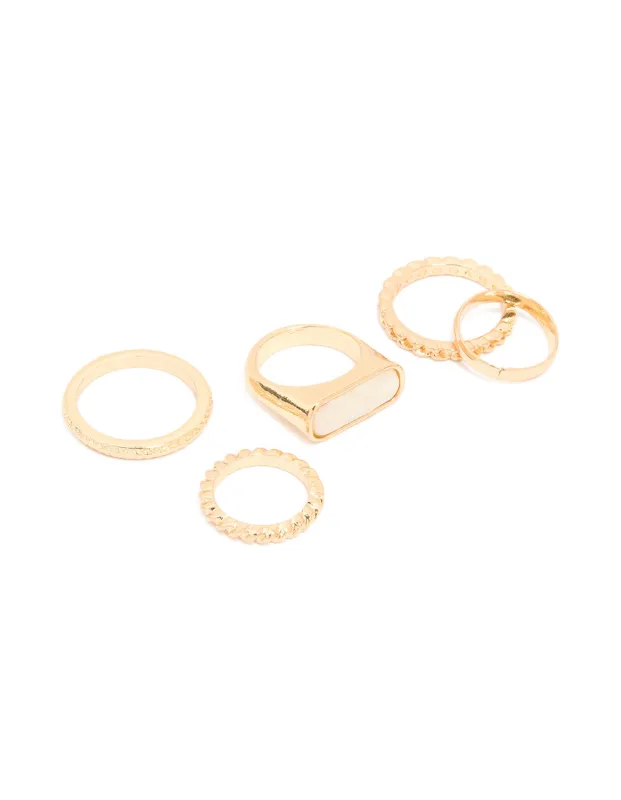 Gold Pearl Signet Rings 5-Pack sold by lovisa