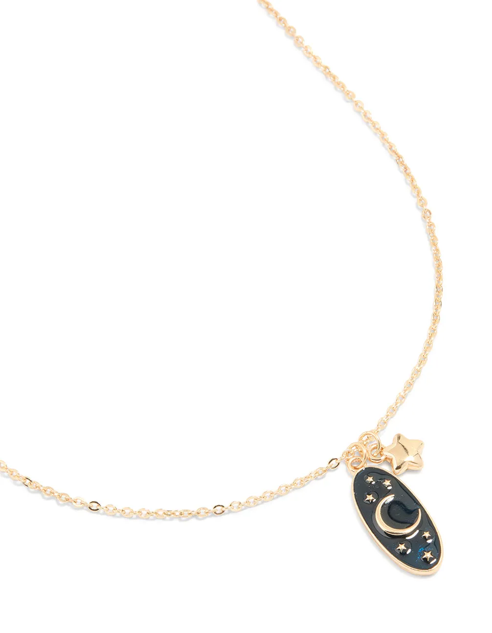 Gold Dark Blue Enamel Moon & Star Necklace sold by lovisa