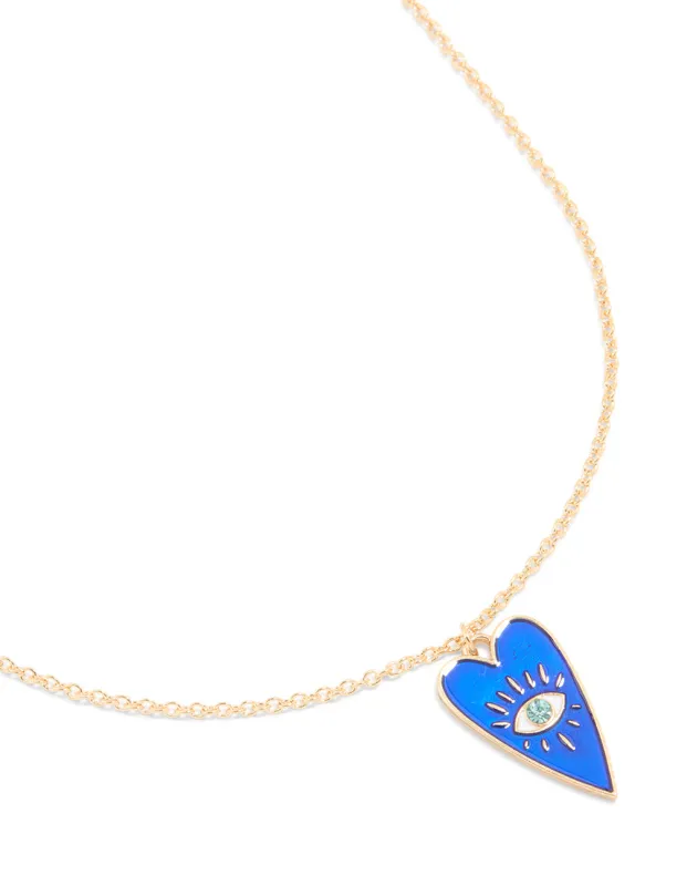Gold Blue Enamel Heart Evil Eye Necklace sold by lovisa