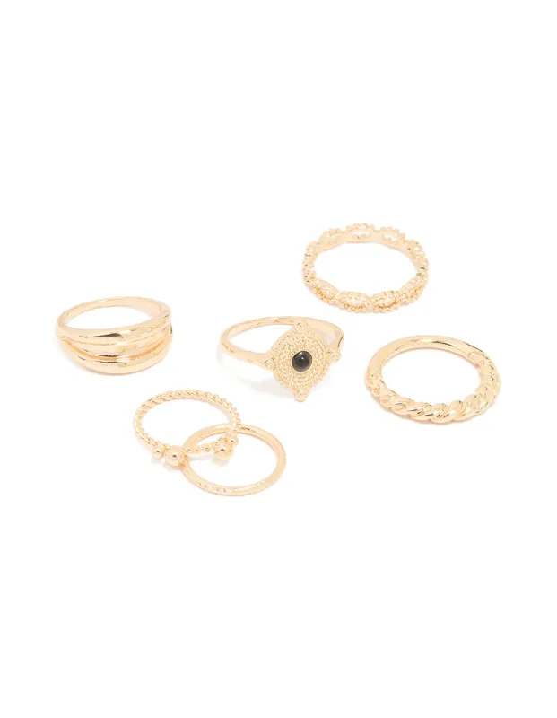 Gold Textured Mixed Rings 6-Pack sold by lovisa