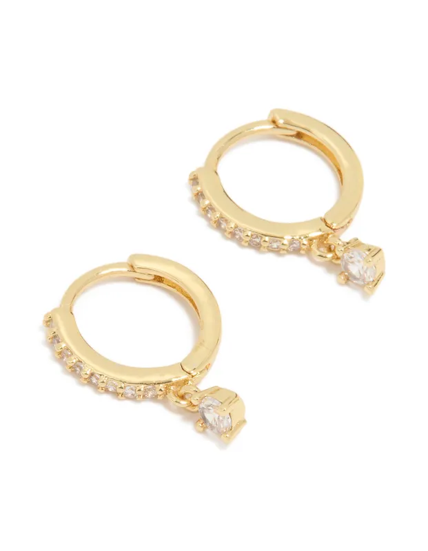 Gold Plated Cubic Zirconia Round Huggie Earrings sold by lovisa