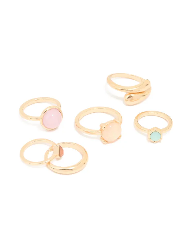 Gold Mixed Stone Rings 6-Pack sold by lovisa
