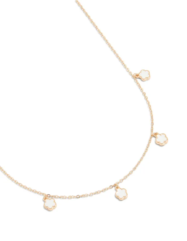 Gold White Flower Petal Station Necklace sold by lovisa