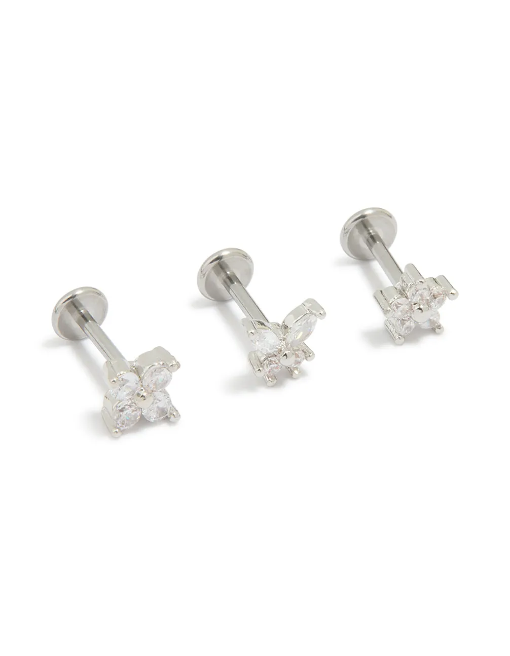 Surgical Steel Cubic Zirconia Floral Flat Back Studs 3-Pack sold by lovisa