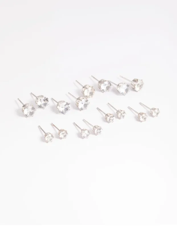 Silver Diamante Classic Stud Earring 8-Pack sold by lovisa