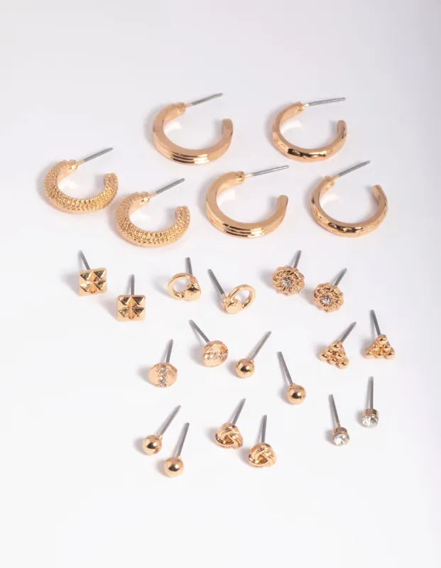 Gold Textured Stud & Hoop Earring 12-Pack sold by lovisa
