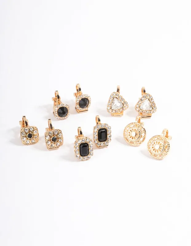 Gold Multi Stone 5-Pack Clip Earrings sold by lovisa