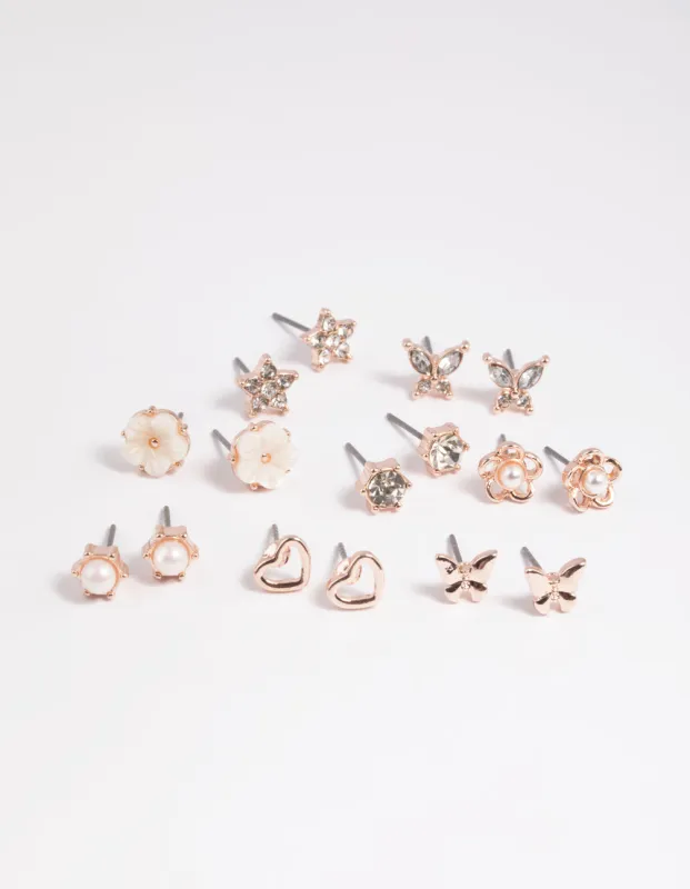 Rose Gold Pearlised Flower Stud Earring 8-Pack sold by lovisa