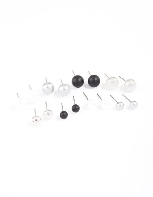 Mixed Metal Pearl & Ball Stud Earrings 8-Pack sold by lovisa