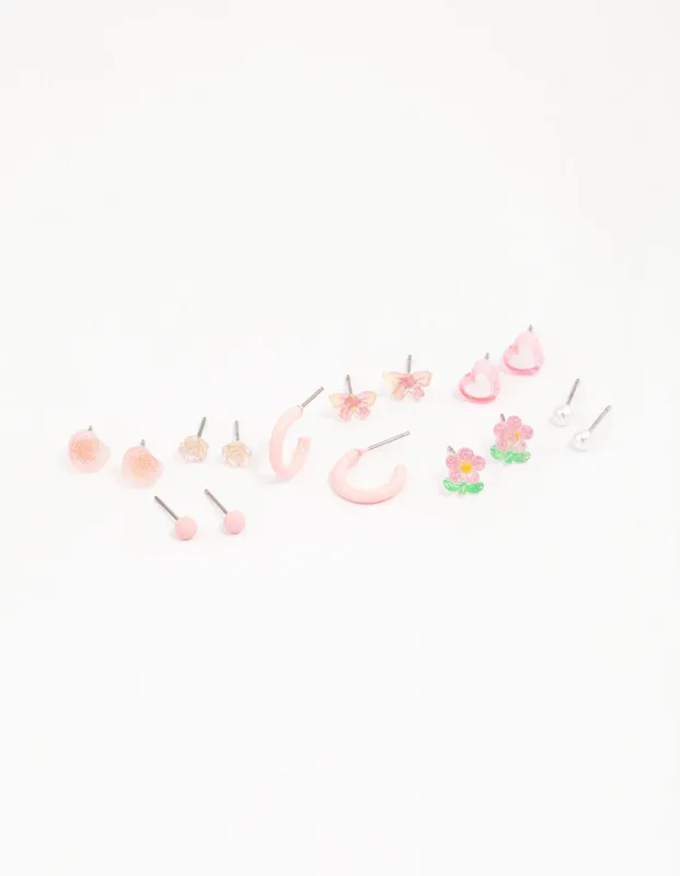 Pink Heart Flower & Butterfly Earrings 8-Pack sold by lovisa