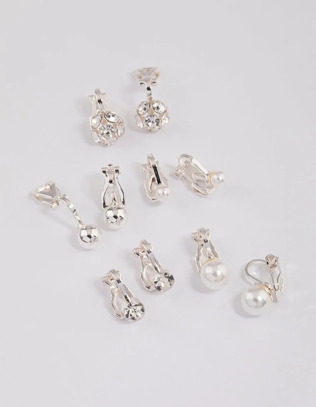 Silver Pearl & Diamante Ball Clip On Earrings 5-Pack sold by lovisa product image thumbnail 3