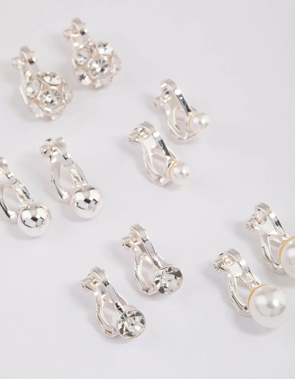 Silver Pearl & Diamante Ball Clip On Earrings 5-Pack sold by lovisa product image thumbnail 2