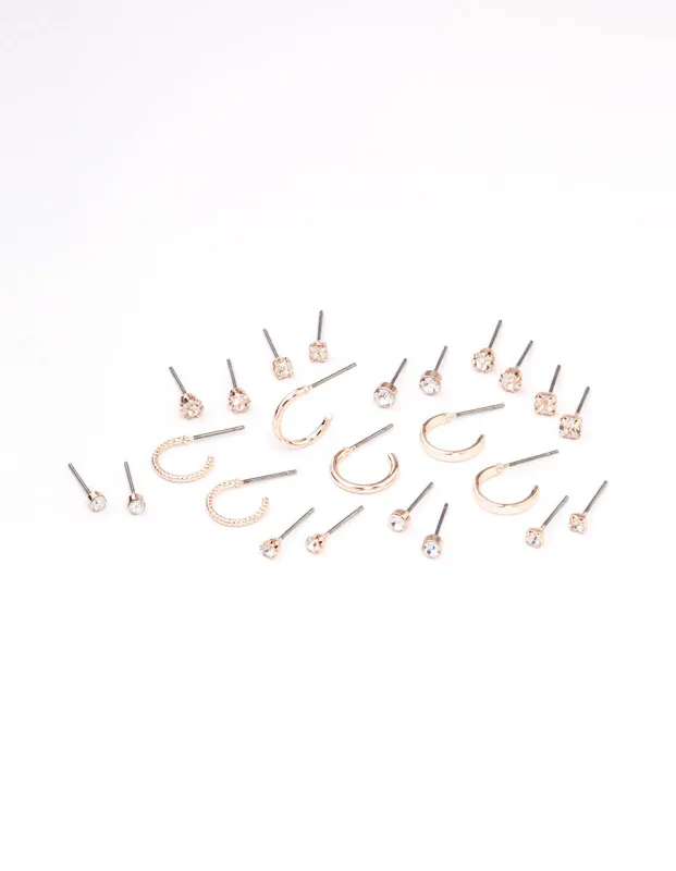 Rose Gold Diamante Stud & Hoop Earring 12-Pack sold by lovisa