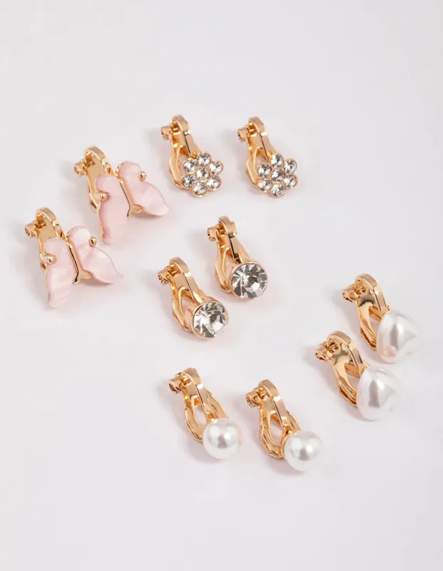 Gold Garden Motif Clip On Earrings 5-Pack sold by lovisa