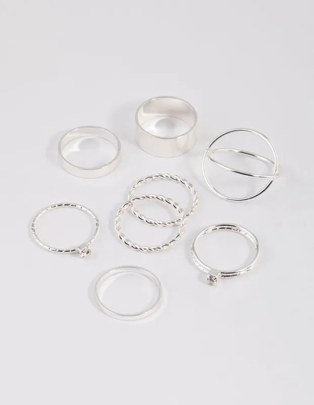 Silver Thick & Diamante Ring 8-Pack sold by lovisa