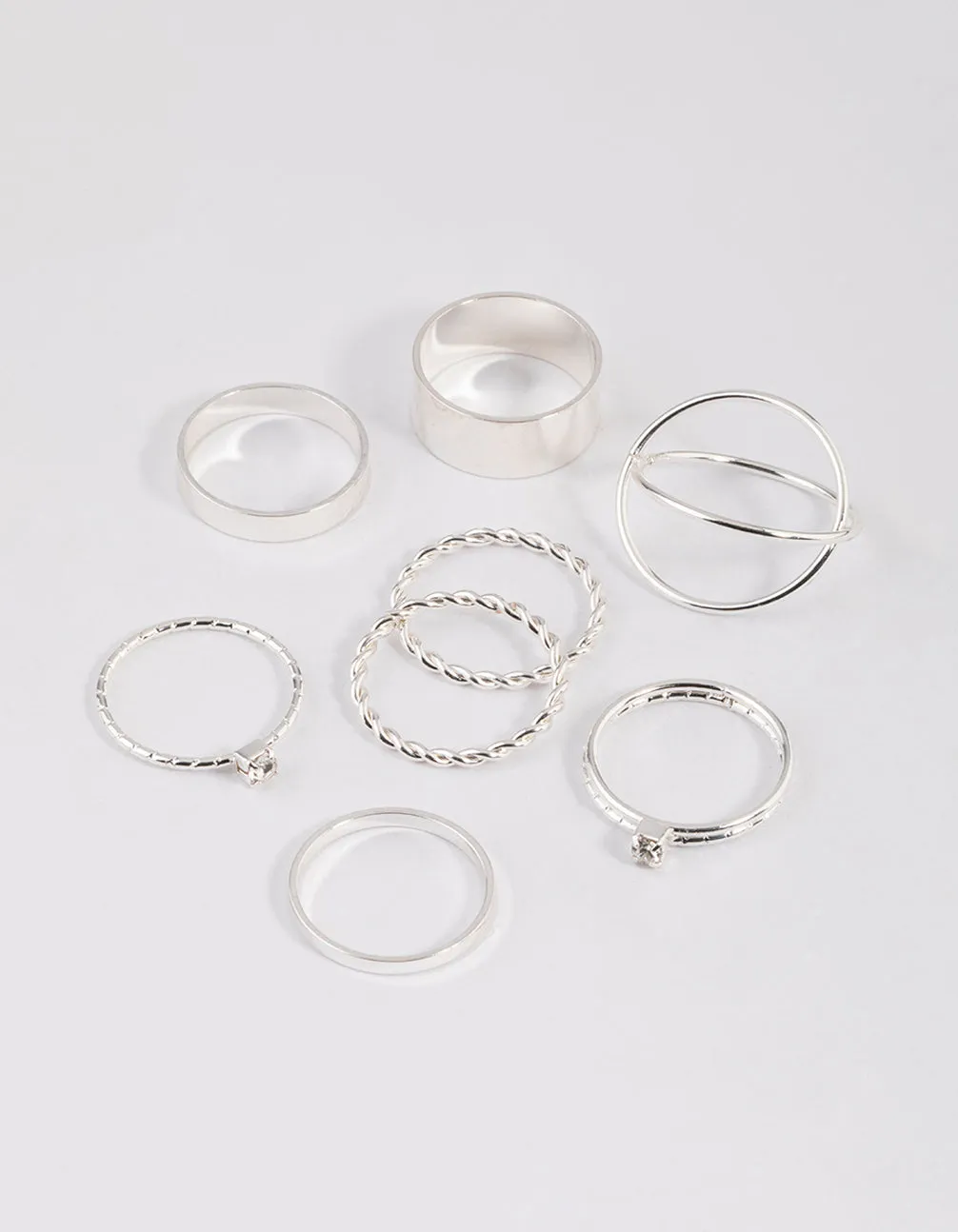 Silver Thick & Diamante Ring 8-Pack sold by lovisa