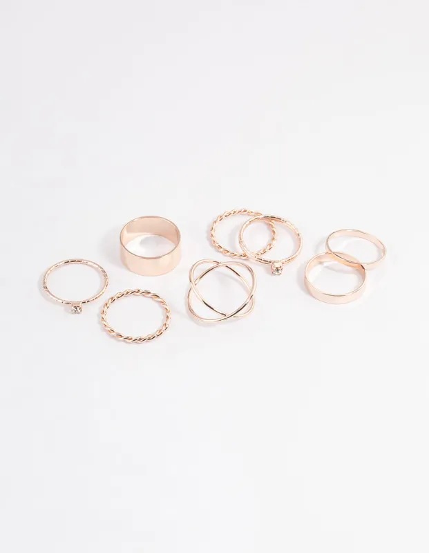 Rose Gold Thick & Diamante Ring 8-Pack sold by lovisa