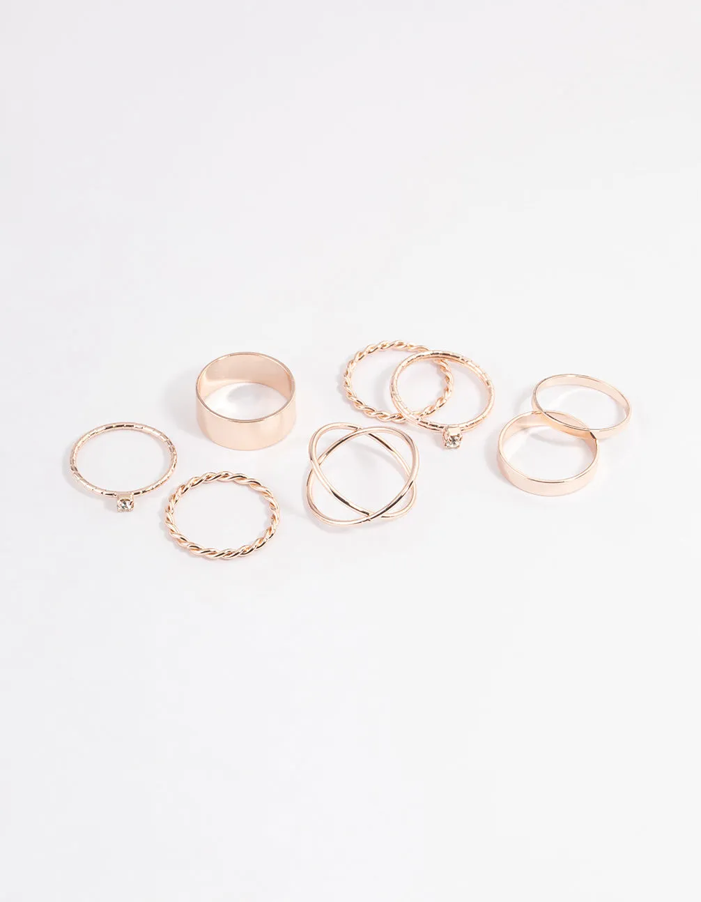 Rose Gold Thick & Diamante Ring 8-Pack sold by lovisa