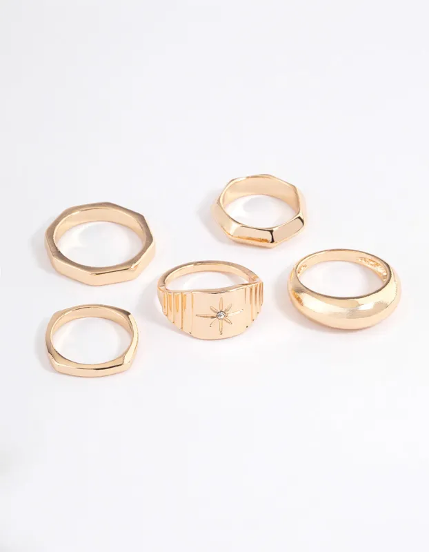 Gold Mixed Shape Star Ring 5-Pack sold by lovisa