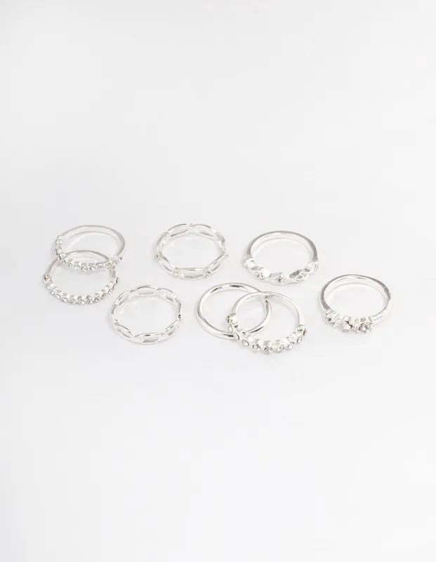 Silver Diamante Row Mix Ring 8-Pack sold by lovisa