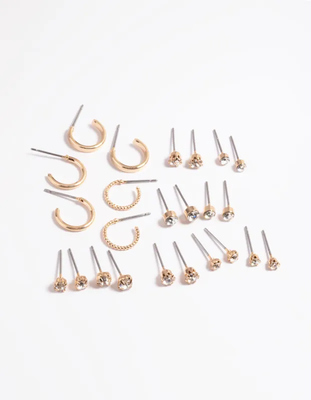 Gold Diamante Stud & Hoop Earrings sold by lovisa