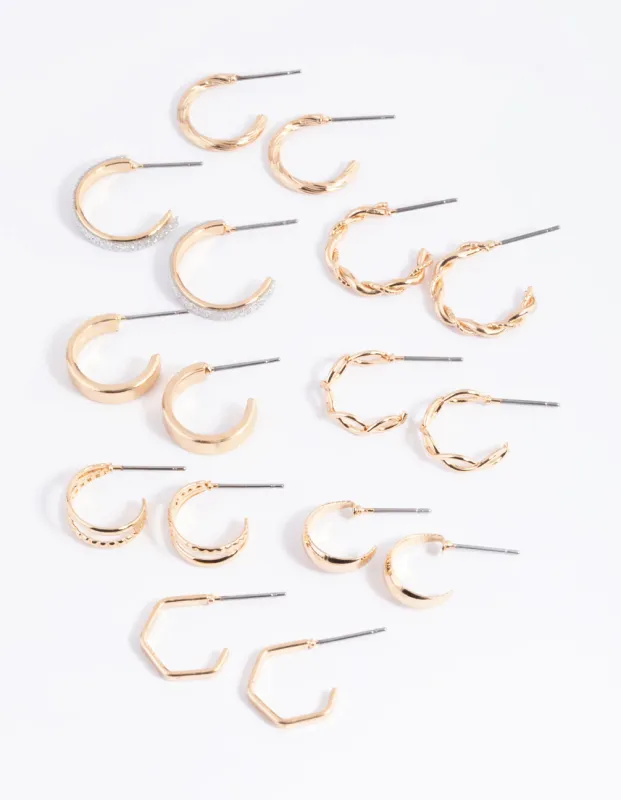 Gold Glittered & Textured Hoop Earring 8-Pack sold by lovisa