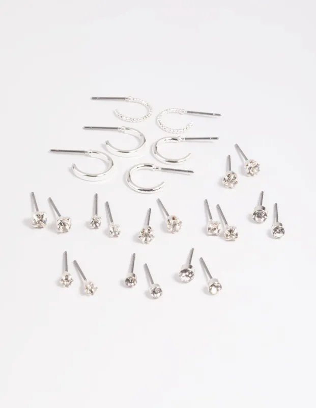 Silver Diamante Stud & Hoop Earring 12-Pack sold by lovisa