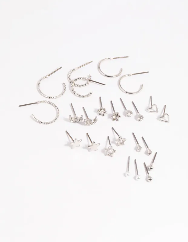 Silver Celestial Heart Stud Earring 12-Pack sold by lovisa