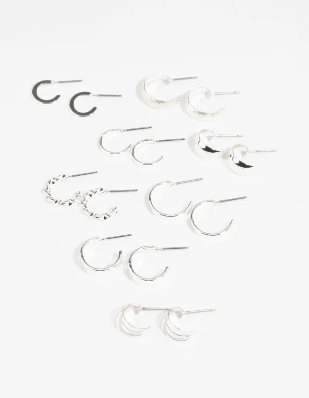 Silver Textured Hoop Earring 8-Pack sold by lovisa