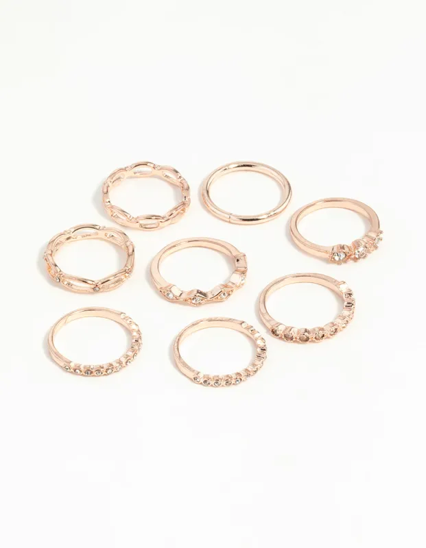 Rose Gold Diamante Row Mix Ring 8-Pack sold by lovisa