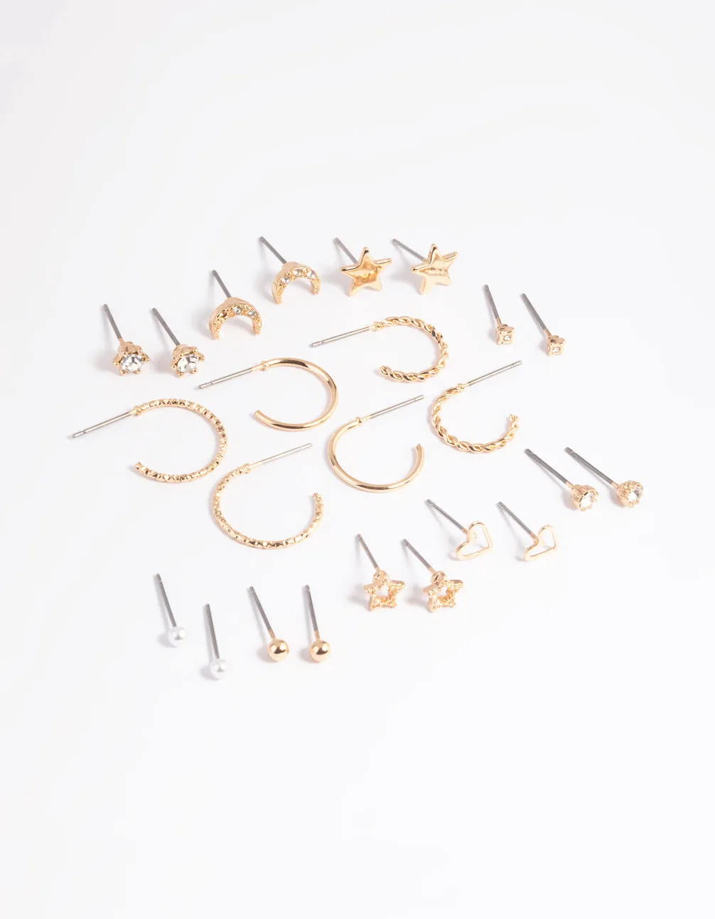 Gold Celestial Heart Stud Earring 12-Pack sold by lovisa