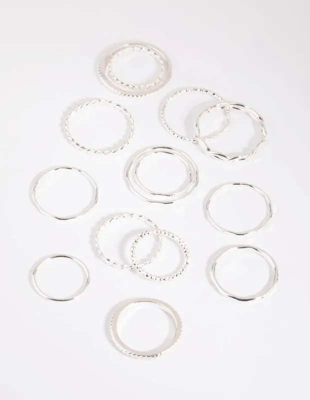 Silver Mixed Band Ring Pack sold by lovisa